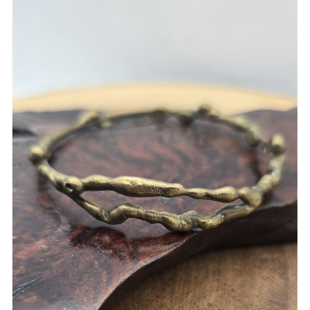 VINTAGE BRUTALIST ARTISAN BRASS ORNATE BANGLE BRACELET handcrafted 1960's